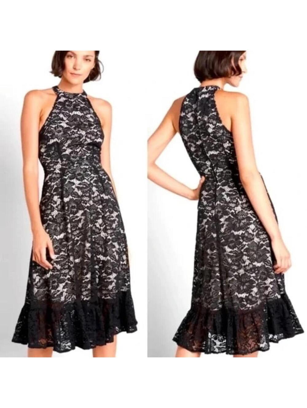 ModCloth Black Lace Halter Midi Dress Sz 22 Vintage Inspired Cocktail Dress NWT